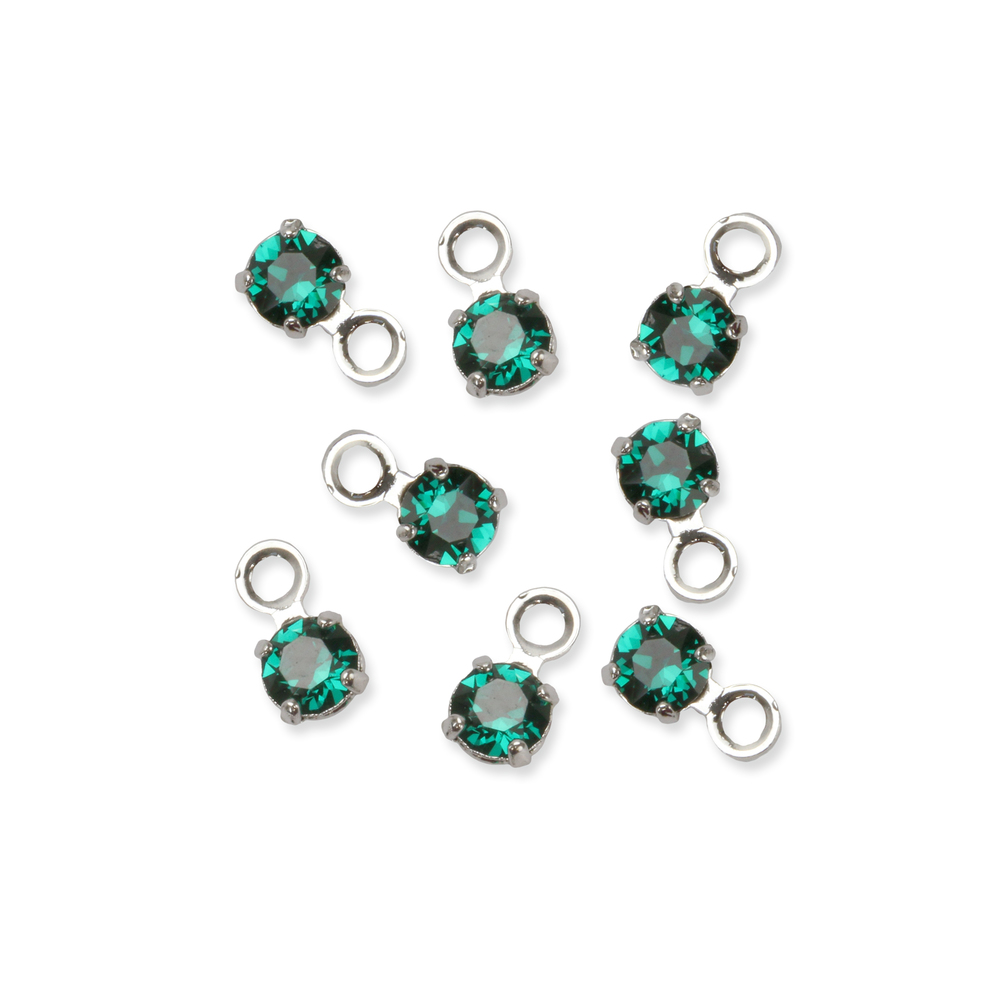 Beads & Swarovski Crystals Swarovski 3mm Round Crystal Charm (Emerald - MAY), Pack of 8
